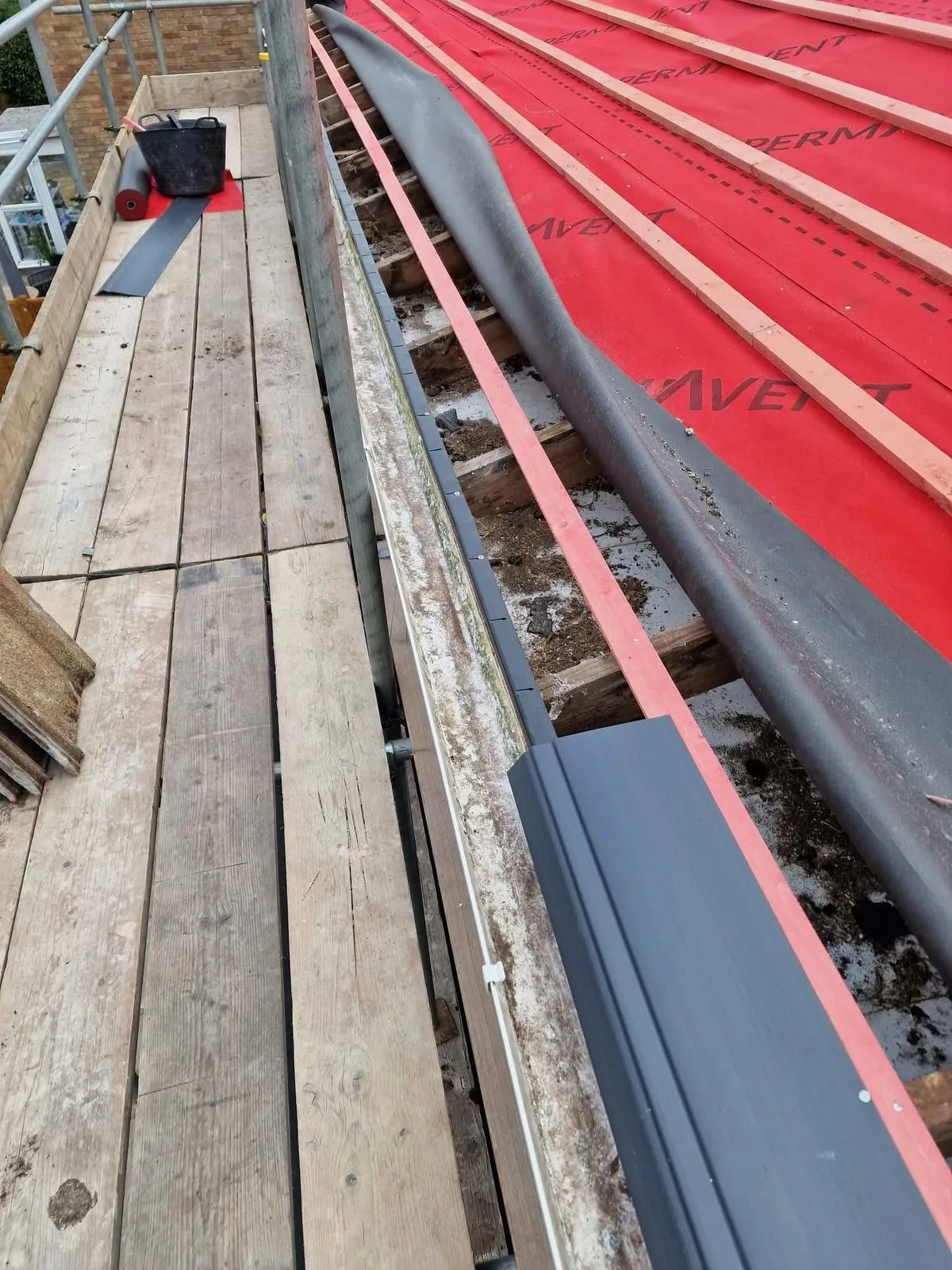 Breathable membrane and battens fitted during a re-roof in Plymouth